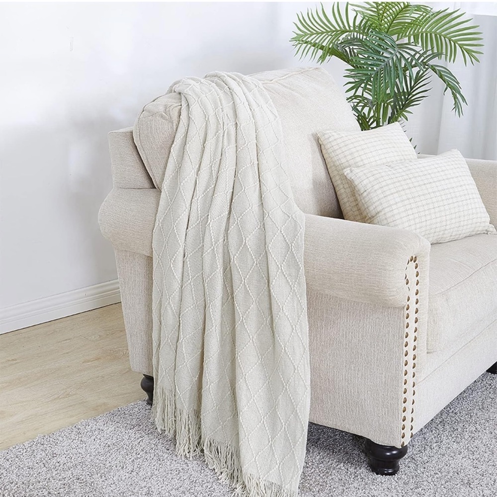 Throw Blanket Knitted Throw Textured Solid Sofa Couch Cover Decorative Knitted - Picture 2 of 6
